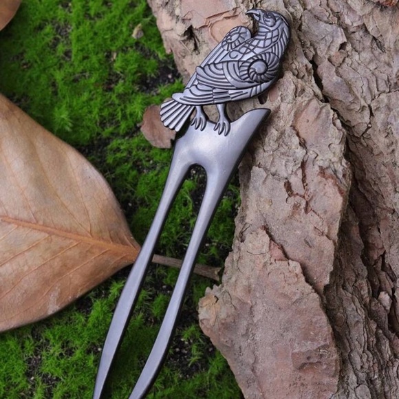 Odin’s Ravens~ Huginn Muninn Norse Nordic God Celtic Tribal Symbol Rune Hair Pin main image 11